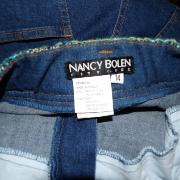 City Girl Nancy Bolen Bootcut Jeans Women's 14 Blue Embellished Tweed Waistband - Picture 4 of 4